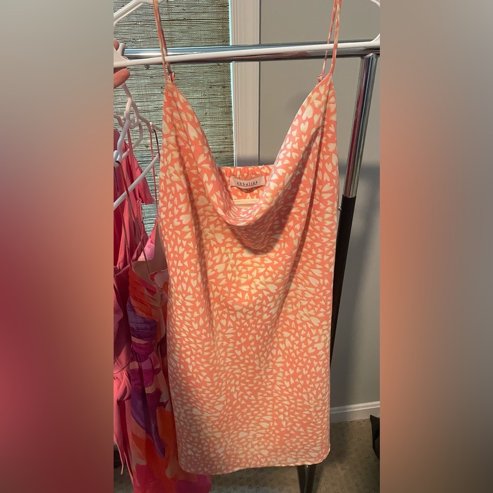 Pink heart silk cowl neck dress
